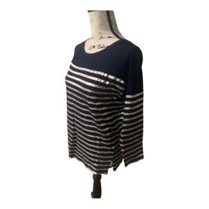 J CREW Tee Shirt NWOT Metallic Silver & Navy Blue 3/4 Sleeve Women’s  Sz XS